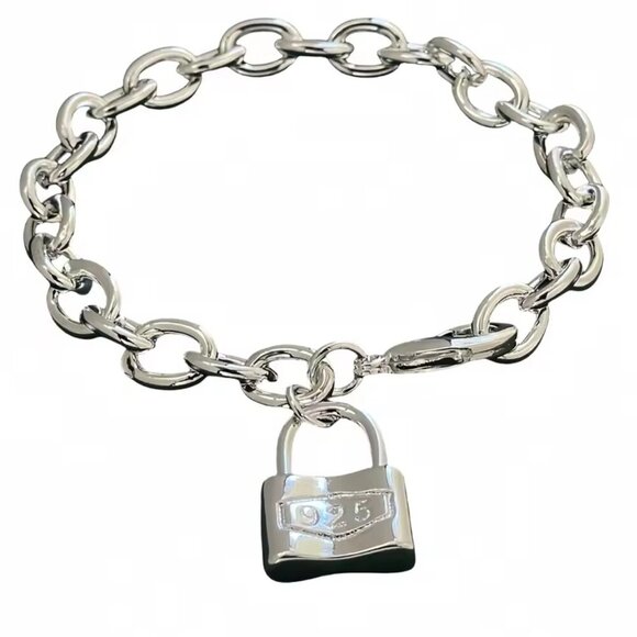 Sterling Silver 925 Chain bracelet with Large Lock Charm #1510 - Picture 2 of 6